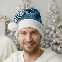 Aotearoa Maori Koru Curves Christmas Santa Hat Silver Ferns - Navy Blue LT7 - Polynesian Pride