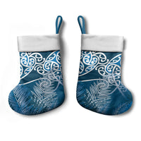 Aotearoa Maori Koru Curves Christmas Stocking Silver Ferns - Navy Blue