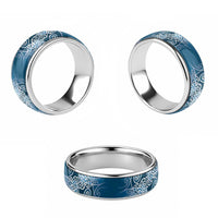 Aotearoa Maori Koru Curves Classic Ring Silver Ferns - Navy Blue