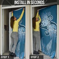 Aotearoa Maori Koru Curves Door Cover Silver Ferns - Navy Blue