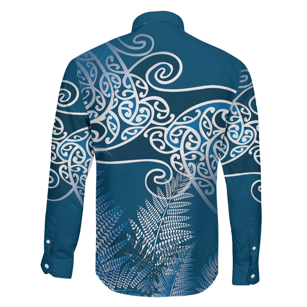 Aotearoa Maori Koru Curves Family Matching Mermaid Dress and Hawaiian Shirt Silver Ferns - Navy Blue LT7 - Polynesian Pride