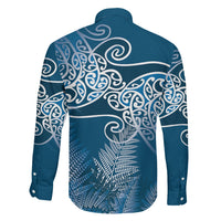 Aotearoa Maori Koru Curves Family Matching Mermaid Dress and Hawaiian Shirt Silver Ferns - Navy Blue LT7 - Polynesian Pride