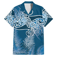 Aotearoa Maori Koru Curves Family Matching Off Shoulder Maxi Dress and Hawaiian Shirt Silver Ferns - Navy Blue LT7 Dad's Shirt - Short Sleeve Navy Blue - Polynesian Pride