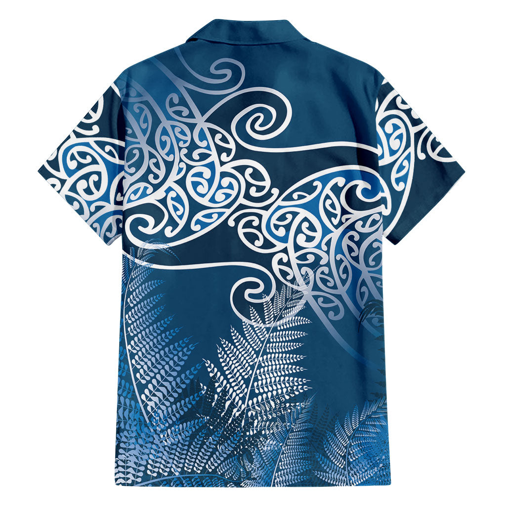 Aotearoa Maori Koru Curves Family Matching Tank Maxi Dress and Hawaiian Shirt Silver Ferns - Navy Blue LT7 - Polynesian Pride