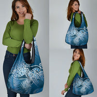 Aotearoa Maori Koru Curves Grocery Bag Silver Ferns - Navy Blue