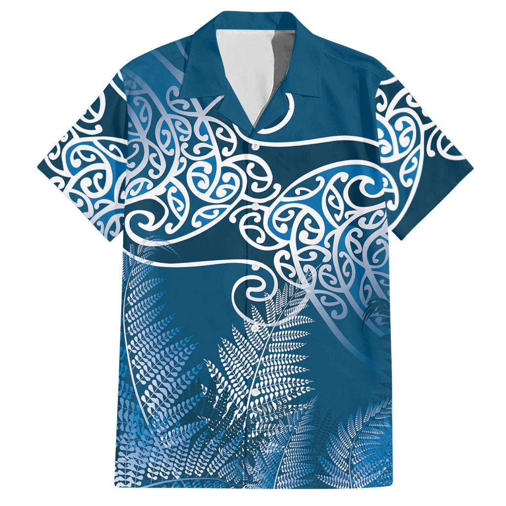 Aotearoa Maori Koru Curves Hawaiian Shirt Silver Ferns - Navy Blue