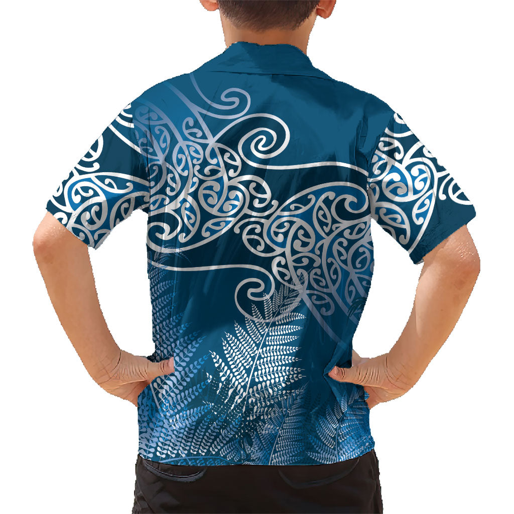 Aotearoa Maori Koru Curves Kid Hawaiian Shirt Silver Ferns - Navy Blue