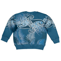 Aotearoa Maori Koru Curves Kid Ugly Christmas Sweater Silver Ferns - Navy Blue LT7 - Polynesian Pride