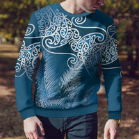 Aotearoa Maori Koru Curves Ugly Christmas Sweater Silver Ferns - Navy Blue LT7 - Polynesian Pride
