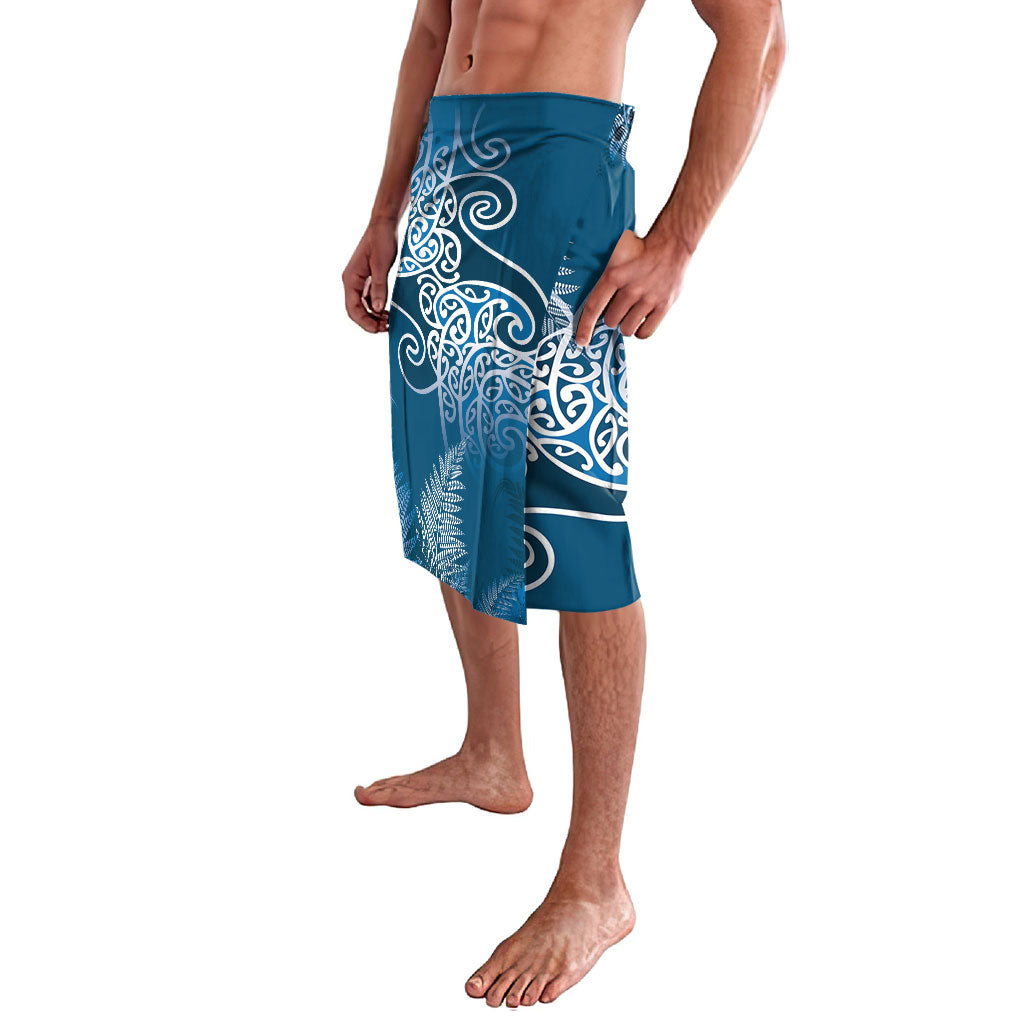 Aotearoa Maori Koru Curves Lavalava Silver Ferns - Navy Blue