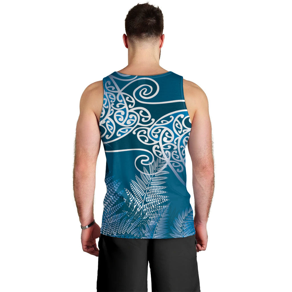 Aotearoa Maori Koru Curves Men Tank Top Silver Ferns - Navy Blue