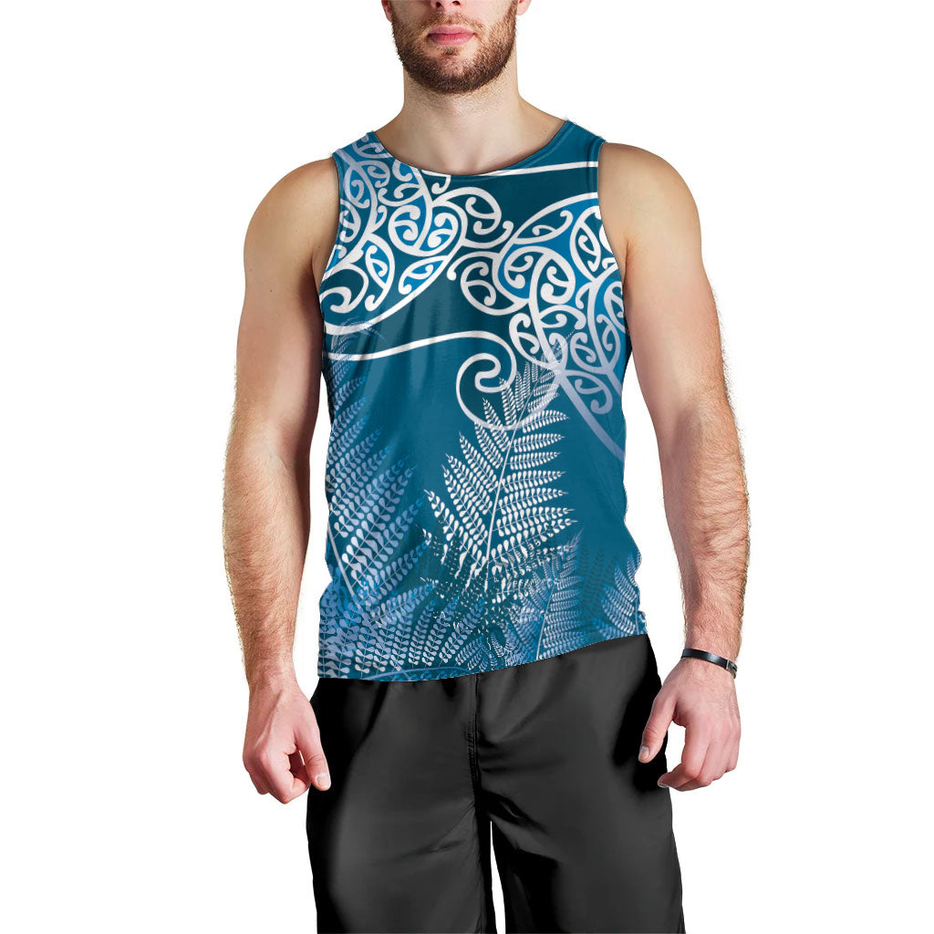 Aotearoa Maori Koru Curves Men Tank Top Silver Ferns - Navy Blue