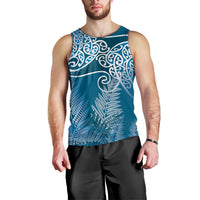 Aotearoa Maori Koru Curves Men Tank Top Silver Ferns - Navy Blue