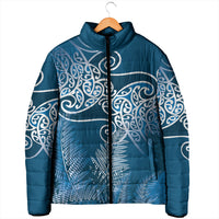 Aotearoa Maori Koru Curves Padded Jacket Silver Ferns - Navy Blue
