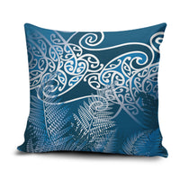 Aotearoa Maori Koru Curves Pillow Cover Silver Ferns - Navy Blue