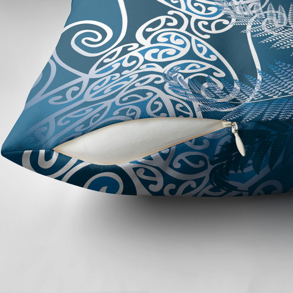 Aotearoa Maori Koru Curves Pillow Cover Silver Ferns - Navy Blue