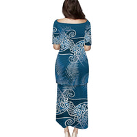 Aotearoa Maori Koru Curves Puletasi Silver Ferns - Navy Blue
