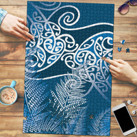 Aotearoa Maori Koru Curves Puzzle Silver Ferns - Navy Blue
