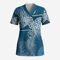 Aotearoa Maori Koru Curves Scrub Top Silver Ferns - Navy Blue
