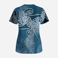 Aotearoa Maori Koru Curves Scrub Top Silver Ferns - Navy Blue