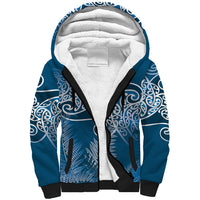 Aotearoa Maori Koru Curves Sherpa Hoodie Silver Ferns - Navy Blue