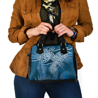 Aotearoa Maori Koru Curves Shoulder Handbag Silver Ferns - Navy Blue