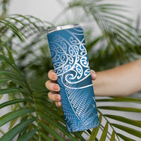 Aotearoa Maori Koru Curves Skinny Tumbler Silver Ferns - Navy Blue