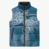 Aotearoa Maori Koru Curves Sleeveless Puffer Jacket Silver Ferns - Navy Blue