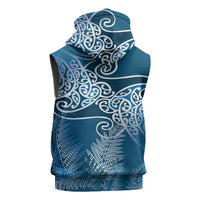 Aotearoa Maori Koru Curves Sleeveless Zip Hoodie Silver Ferns - Navy Blue