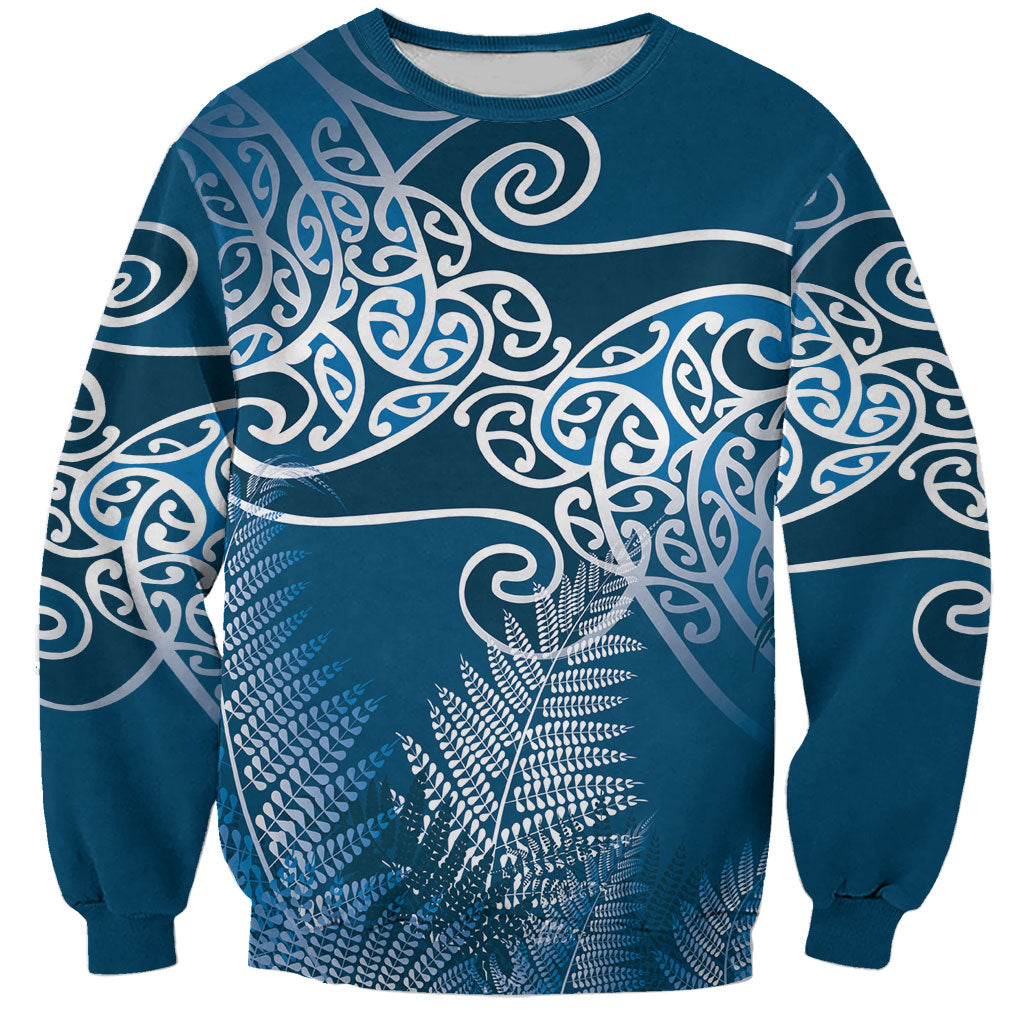 Aotearoa Maori Koru Curves Sweatshirt Silver Ferns - Navy Blue