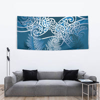 Aotearoa Maori Koru Curves Tapestry Silver Ferns - Navy Blue