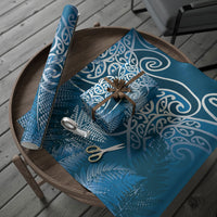 Aotearoa Maori Koru Curves Wrapping Paper Silver Ferns - Navy Blue