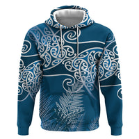 Aotearoa Maori Koru Curves Zip Hoodie Silver Ferns - Navy Blue
