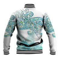 Aotearoa Maori Koru Curves Baseball Jacket Mossy Paua Shell