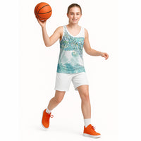 Aotearoa Maori Koru Curves Basketball Jersey Mossy Paua Shell