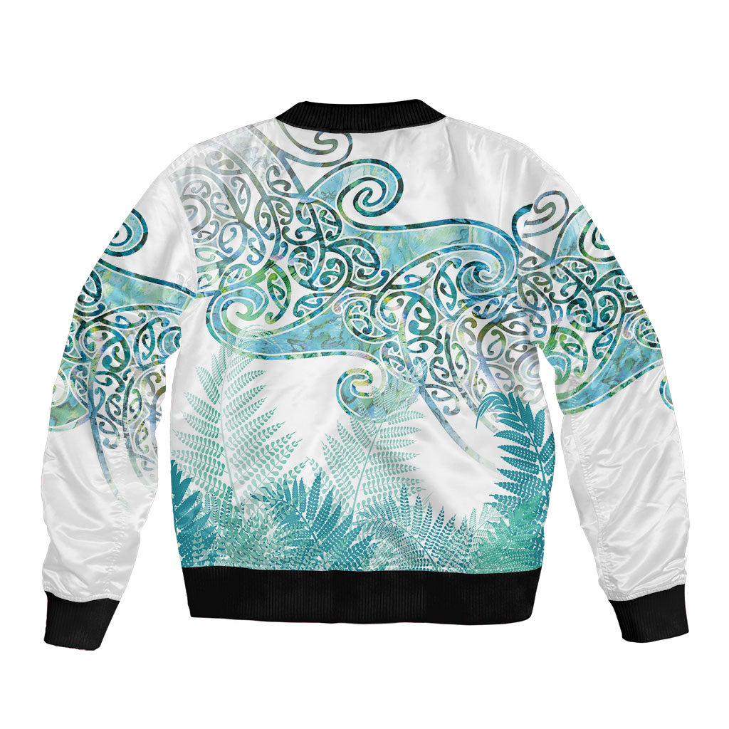 Aotearoa Maori Koru Curves Bomber Jacket Mossy Paua Shell