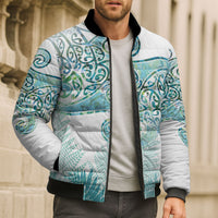 Aotearoa Maori Koru Curves Bomber Puffer Jacket Mossy Paua Shell