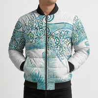 Aotearoa Maori Koru Curves Bomber Puffer Jacket Mossy Paua Shell
