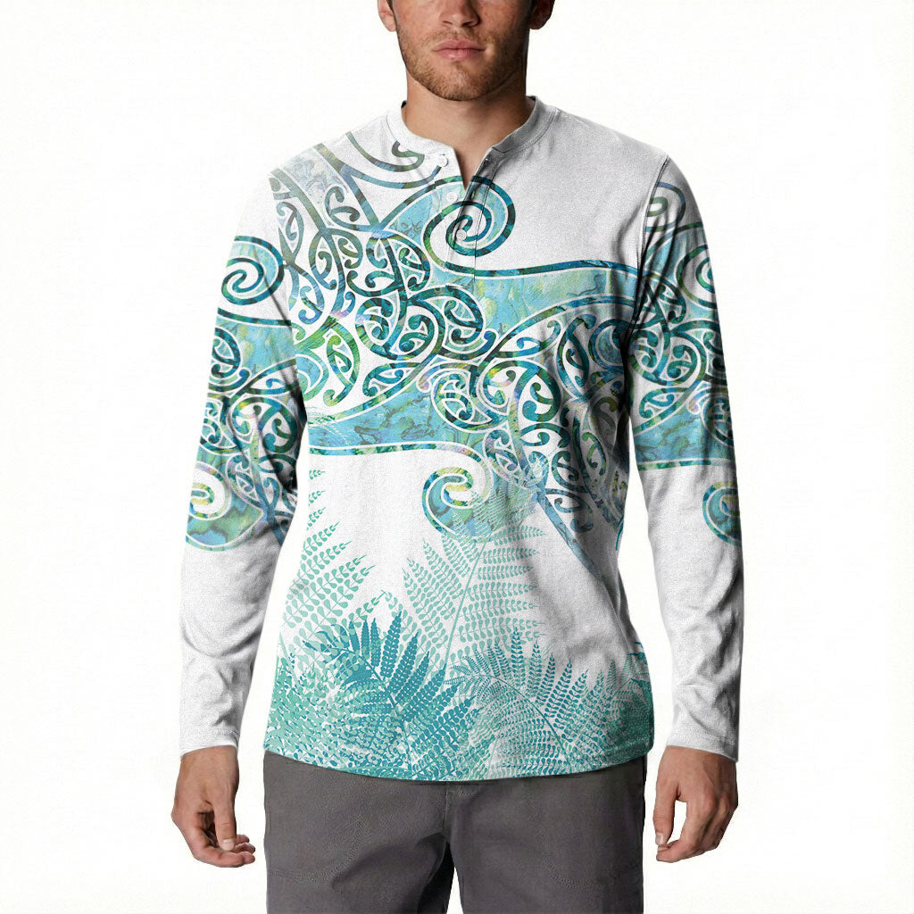Aotearoa Maori Koru Curves Button Sweatshirt Mossy Paua Shell