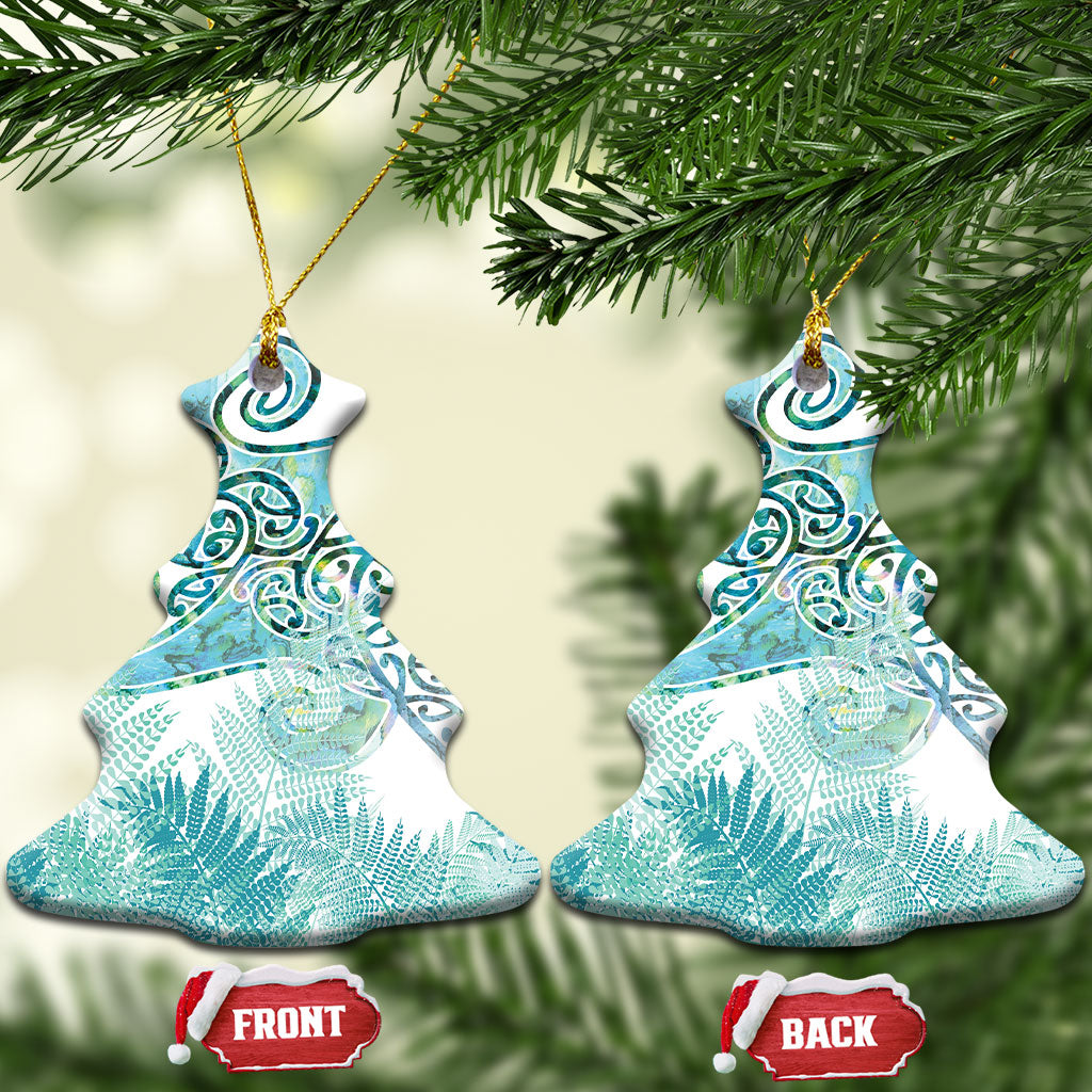 Aotearoa Maori Koru Curves Ceramic Ornament Mossy Paua Shell