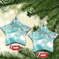 Aotearoa Maori Koru Curves Ceramic Ornament Mossy Paua Shell
