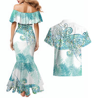 Aotearoa Maori Koru Curves Couples Matching Mermaid Dress and Hawaiian Shirt Mossy Paua Shell
