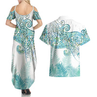 Aotearoa Maori Koru Curves Couples Matching Summer Maxi Dress and Hawaiian Shirt Mossy Paua Shell