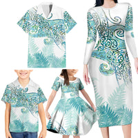 Aotearoa Maori Koru Curves Family Matching Long Sleeve Bodycon Dress and Hawaiian Shirt Mossy Paua Shell LT7 - Polynesian Pride