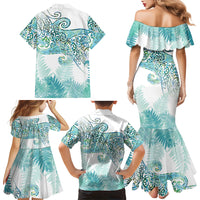 Aotearoa Maori Koru Curves Family Matching Mermaid Dress and Hawaiian Shirt Mossy Paua Shell LT7 - Polynesian Pride