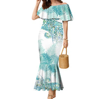 Aotearoa Maori Koru Curves Family Matching Mermaid Dress and Hawaiian Shirt Mossy Paua Shell LT7 Mom's Dress Green - Polynesian Pride