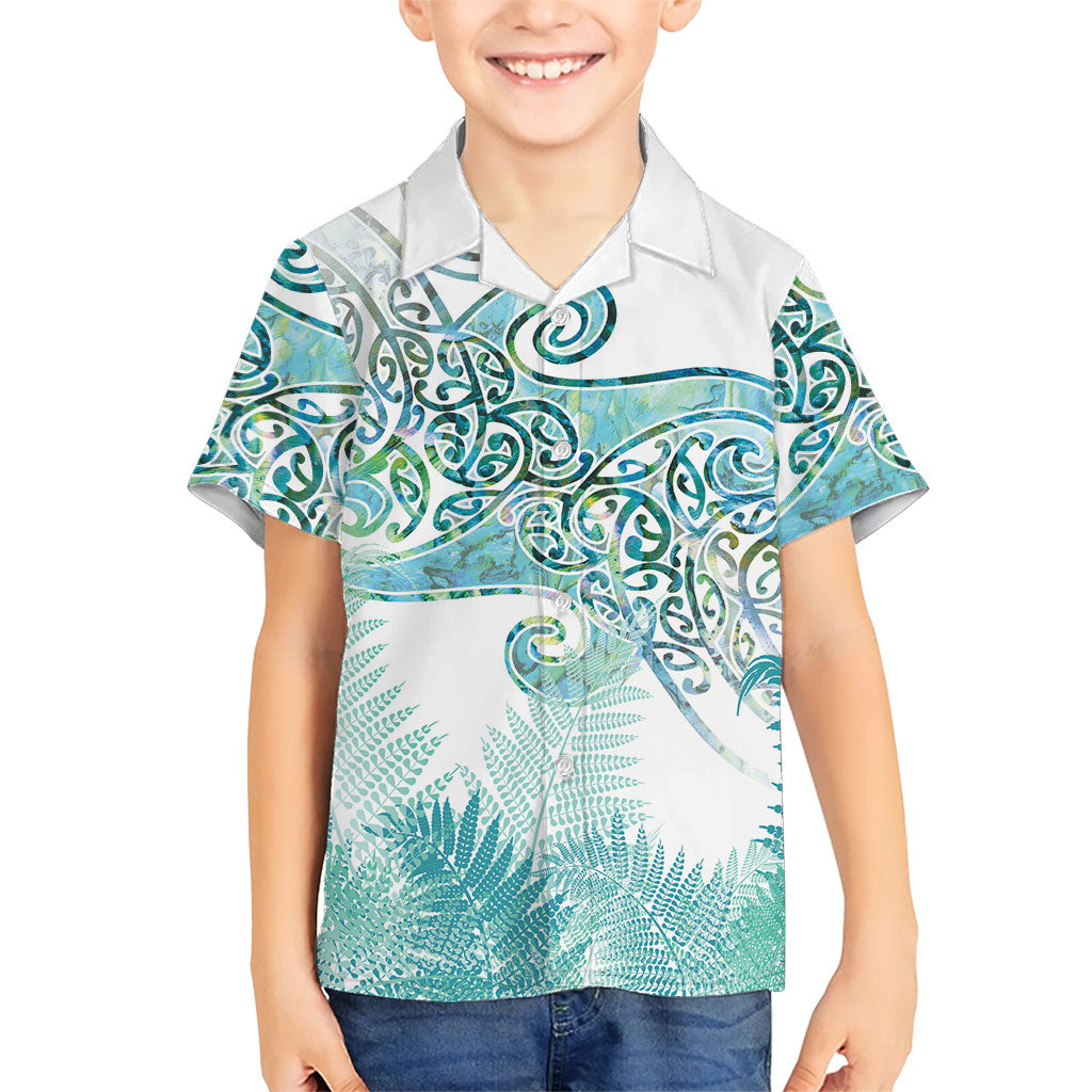 Aotearoa Maori Koru Curves Family Matching Mermaid Dress and Hawaiian Shirt Mossy Paua Shell LT7 Son's Shirt Green - Polynesian Pride