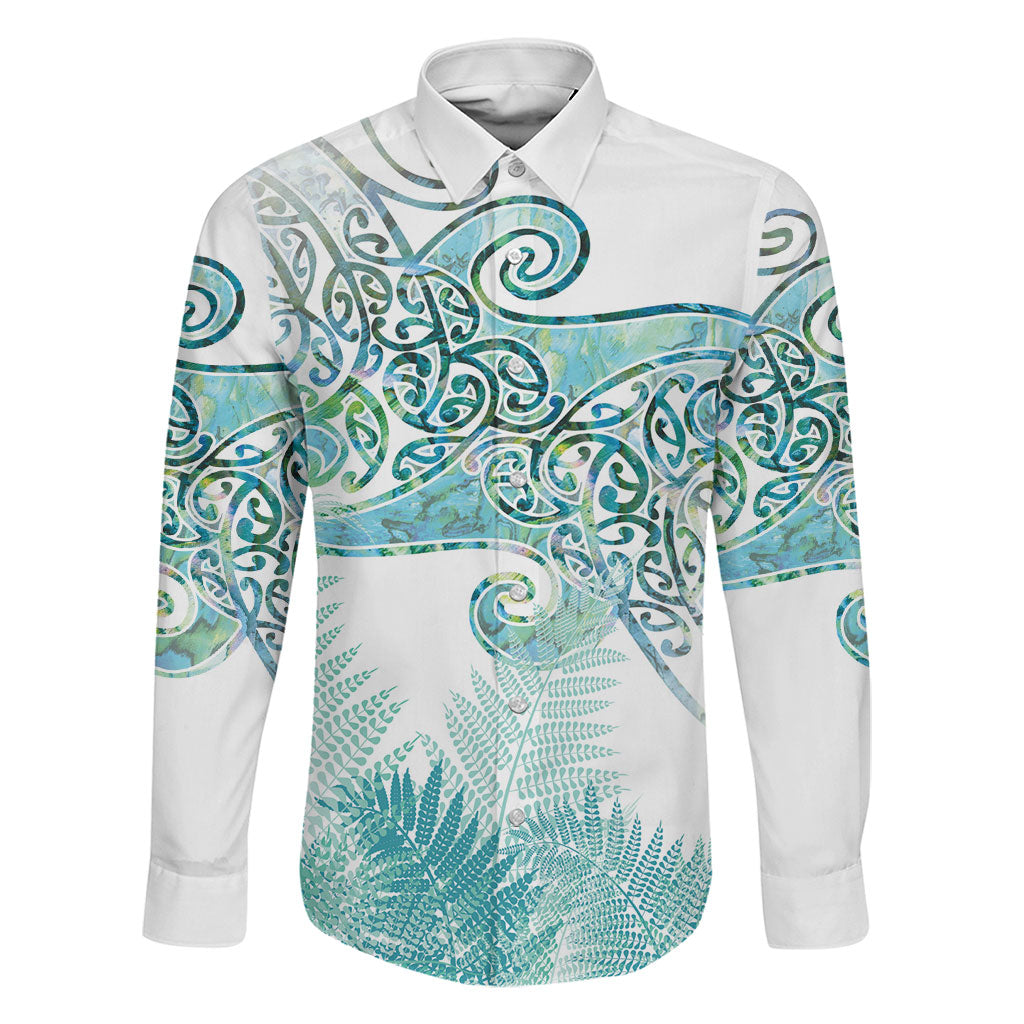 Aotearoa Maori Koru Curves Family Matching Off Shoulder Maxi Dress and Hawaiian Shirt Mossy Paua Shell