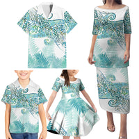 Aotearoa Maori Koru Curves Family Matching Puletasi and Hawaiian Shirt Mossy Paua Shell
