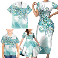 Aotearoa Maori Koru Curves Family Matching Short Sleeve Bodycon Dress and Hawaiian Shirt Mossy Paua Shell LT7 - Polynesian Pride